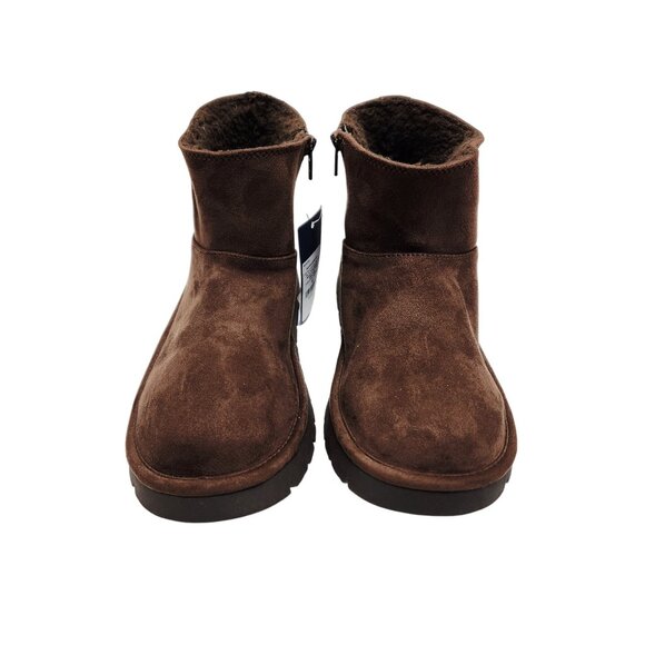 Cozy Brown Faux Suede Ankle Boots With Zipper Closure & Faux Fur Lining Size 10 - Picture 2 of 10
